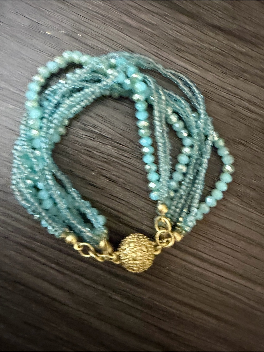 Multi-Strand Aqua Beaded Bracelet with Gold-Tone Clasp - Picture 3 of 7